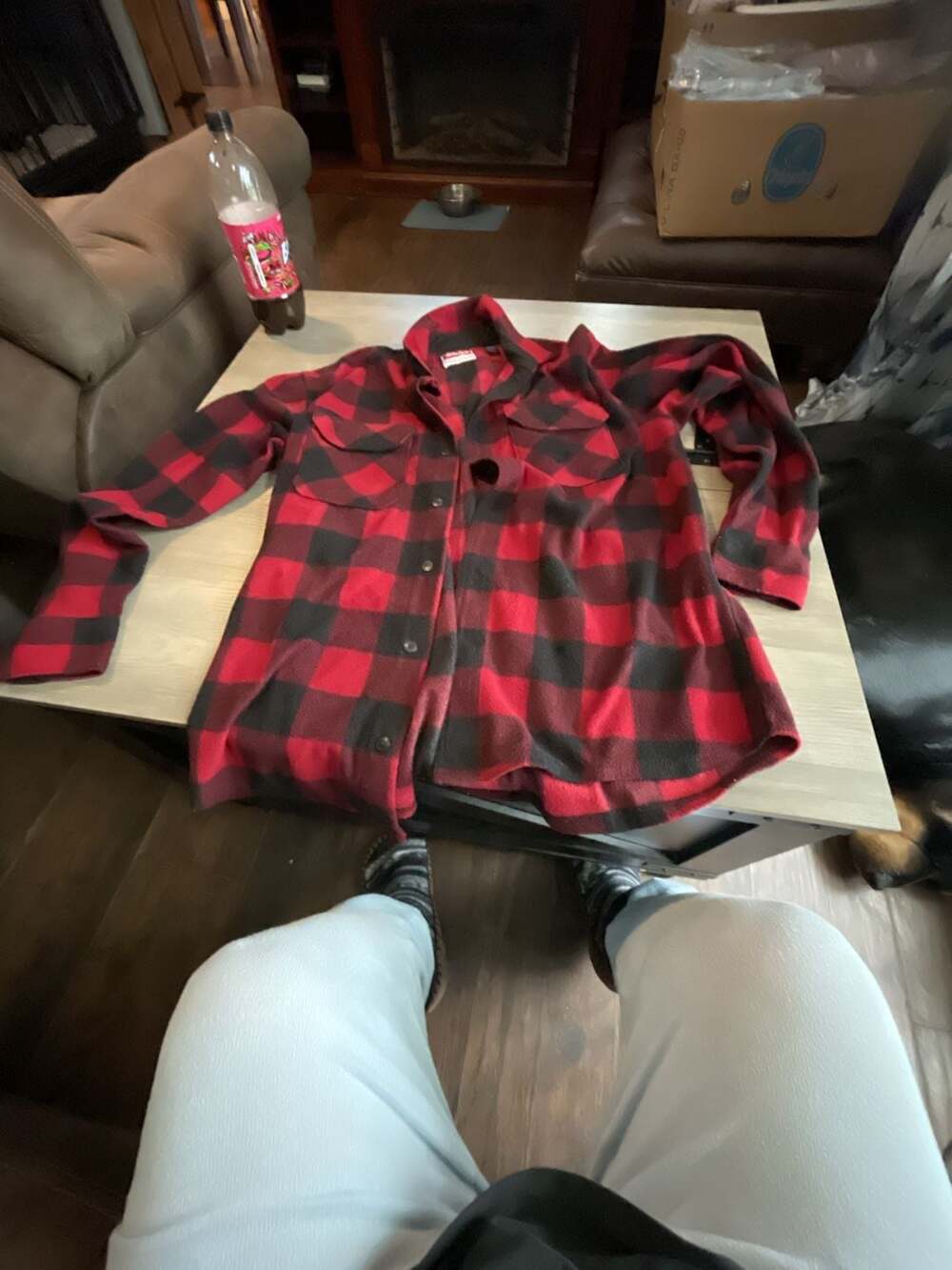 #D18 Wrangler Fleece Button Up Shirt Size M Red Black Plaid
